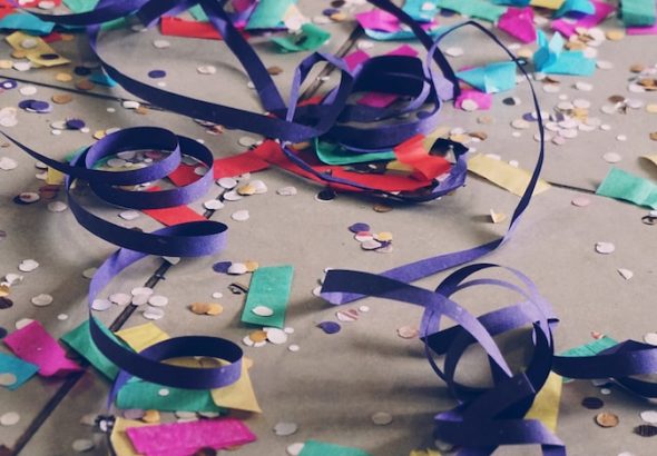 ribbons and confetti on floor